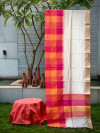 Multi color tussar silk saree with checks and temple weaving border