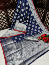 Navy blue color banarasi silk saree with jacquard weaving butta