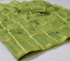 Parrot green color soft doriya cotton saree with zari weaving checks
