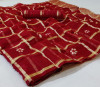 Red color soft doriya cotton saree with zari weaving checks