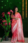 Peach color lichi silk weaving saree with zari work