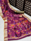 Gray color pure jamdani weaving saree with zari work