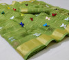 Parrot green color soft doriya saree with multi butterfly