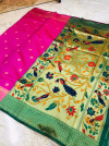 Pink color paithani silk saree with weaving rich pallu