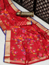 Red color pure jamdani weaving saree with zari work