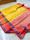 Yellow color kanchipuram handloom weaving silk saree with zari work