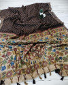 Coffee color soft linen saree with traditional print work