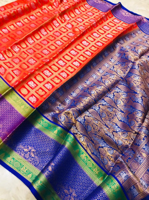 Red color kanchipuram handloom weaving silk saree with zari work