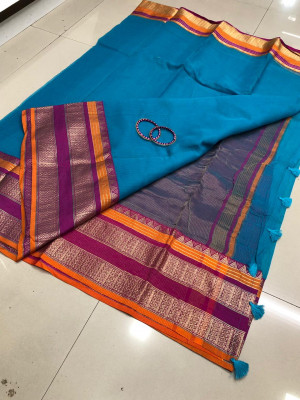 Firoji color soft kota cotton saree with jacquard border