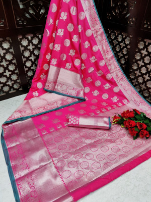 Pink color banarasi silk saree with jacquard weaving butta