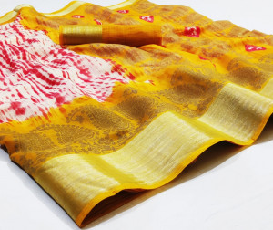 Multi color soft linen saree with digital printed