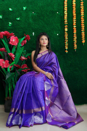 Violate color soft linen silk saree with zari work