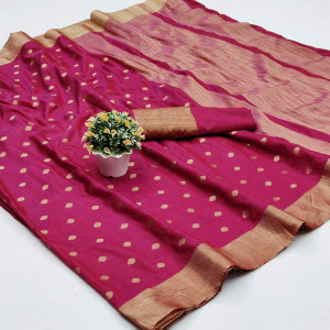 Pink color soft cotton silk saree with jacquard weaving buttis