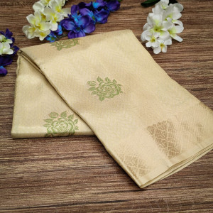 Yellow color soft tissue linen silk saree with zari woven butti