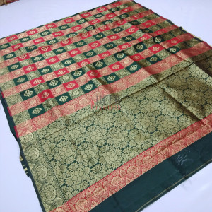 Green and red color soft banarasi silk saree