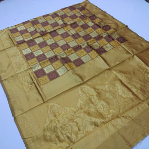 Yellow and brown color soft banarasi silk saree