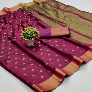 Purple color soft cotton silk saree with jacquard weaving buttis