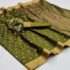 Green color soft cotton silk saree with jacquard weaving buttis