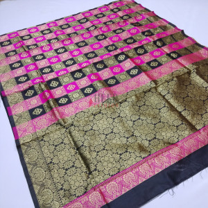 Black and pink color soft banarasi silk saree