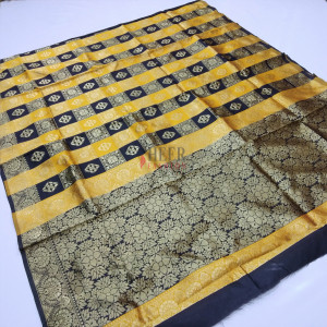 Black and yellow color soft banarasi silk saree