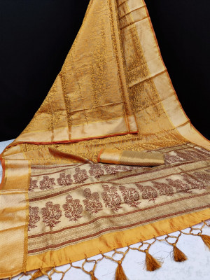 Yellow color soft kanchipuram silk saree with zari work