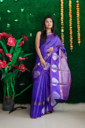 Violate color soft linen silk saree with zari work