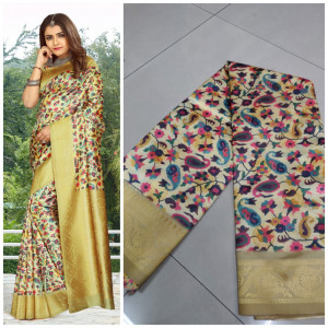 Multi color soft banarasi silk saree with jacquard pallu