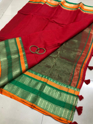 Red color soft kota cotton saree with jacquard border