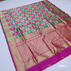 Pink and rama green color soft banarasi silk saree