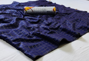 Navy blue color cotton silk saree with banglori satin digital print blouse