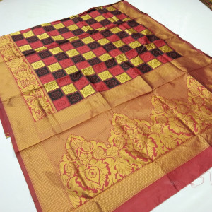 Red and brown color soft banarasi silk saree