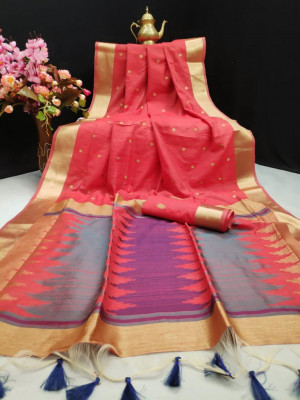 Red color pure banglori silk saree with woven pallu