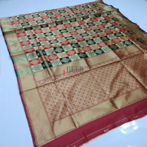 Red and black color soft banarasi silk saree