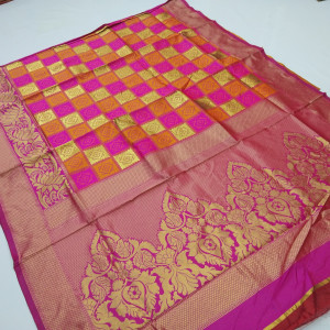 Pink and orange color soft banarasi silk saree