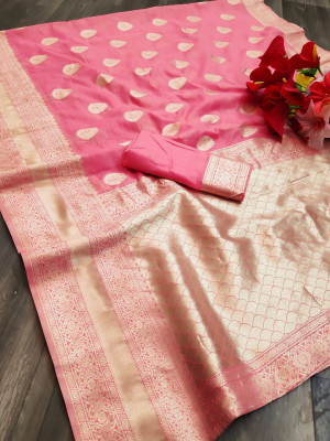 Baby pink color soft cotton silk saree with jacquard weaving butta