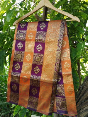 Magenta and orange color soft banarasi silk saree