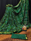 Green color soft bandhani silk saree khadi printed work