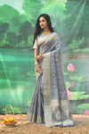 Gray color mulberry silk saree with zari woven work