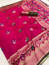 Rani pink color soft banarasi silk saree with gold zari weaving work