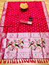 Rani pink color soft paithani silk saree with silver zari woven work