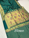 Dark green color soft paithani silk saree with gold zari weaving work