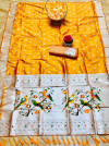 Orange color soft paithani silk saree with silver zari woven work