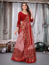 Red color soft pashmina foil printed silk saree