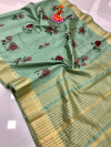 Pista gareen color soft assam silk saree with printed work