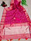 Pink color patola silk saree with zari woven work