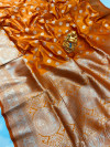 Mustard yellow color soft banarasi silk saree with gold zari woven work