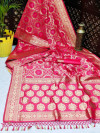 Pink color bandhani saree with zari weaving work