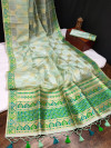 Firoji color tussar silk saree with weaving work