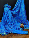 Firoji color soft bandhani silk saree with khadi printed work