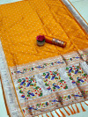 Yellow color soft paithani silk saree with silver zari weaving work